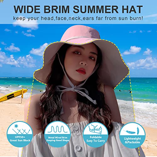 HUAMULAN Women Summer Vacation Wide Brim Sun Hat Reversible Fishing Hats - color: M0004-fense