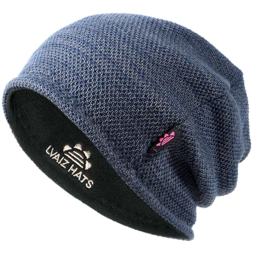 Lvaiz Winter Beanie for Men Women Warm Fleece Lined Reversible Skull Cap - color: Blue Grey+grey