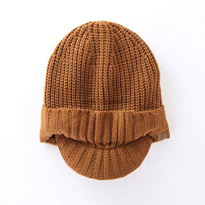 Home Prefer Men's Winter Hat Thick Knit Beanie Cap with Visor Newsboy Beanie Hat - color: Brown