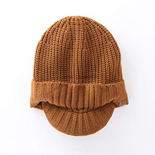 Home Prefer Men's Winter Hat Thick Knit Beanie Cap with Visor Newsboy Beanie Hat - color: Brown