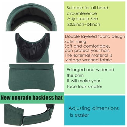 2 Pack Backless Cap for Women Natural Curly Hair Hat Baseball Cap Afro Puff Ponytail Hat - color: Black＆green