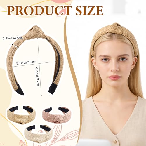 3 Pcs Straw Headbands Bohemian Wide Headband Summer Woven Hair Head for Woman Hair Accessories