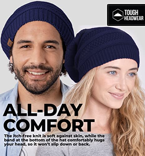 Tough Headwear Slouchy Oversized Beanie Hat - Warm Winter Hats for Women - Stretch Fit Mens Beanie - color: Navy Blue