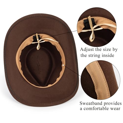 Women-Men Felt-Western-Cowboy Hat-Classic Brim Belt Buckle Cowgirl Fedora M - color: Coffee
