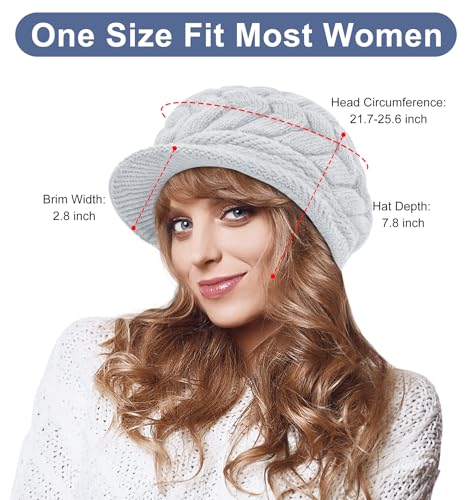YSense 2 Pack Womens Winter Hats Warm Knit Beanie with Visor - color: Grey Navy Blue