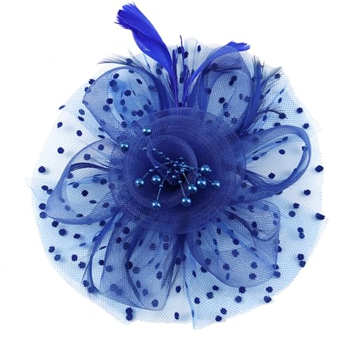 WLBON Fascinators Hat 20s 50s Headband Hair Clips Flower Mesh Veil Feather Headpiece Headwear Women Halloween Carnival Cocktail Wedding Church Cosplay Dress Up Birthday Tea Party Accessories Blue - color: Blue Tone
