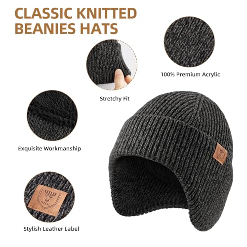 OZERO Winter Beanies Hats Men: Beanie with Ear Flaps - color: Grey