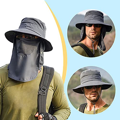 Fishing Hat for Men & Women, Sun Protection Hat with Face Cover & Neck Flap - color: Dark Grey