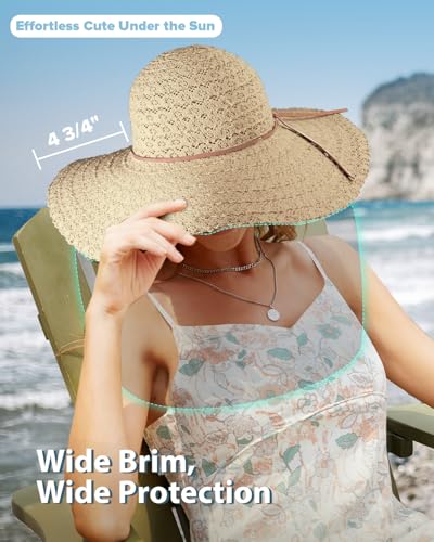 Sun Beach Hats Women Floppy Summer Sunhat with Wide Brim Packable Foldable Travel Accessories - color: Khaki, size: Large