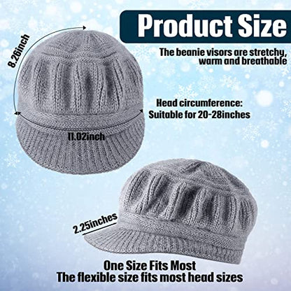 Mepase 3 Pieces Women Warm Hat for Winter Slouchy Beanie Cap with Visor Knitted Newsboy Hats for Women Ski Snow - color: Red, Black, Gray