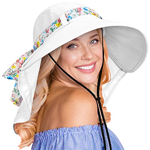 Tirrina Women's Sun Hat Wide Brim, UV Protection Sun Hats for Women - color: White