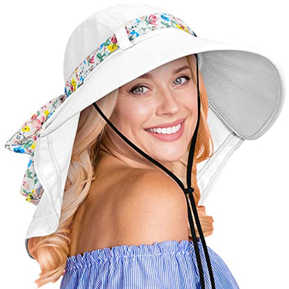 Tirrina Women's Sun Hat Wide Brim, UV Protection Sun Hats for Women - color: White
