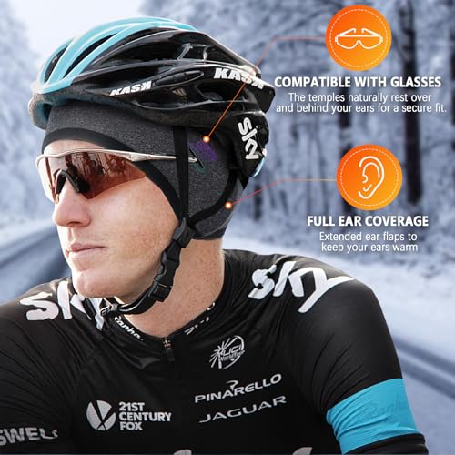 HASAGEI Winter Thermal Skull Cap for Men Windproof Helmet Liner with Full Ear Coverage & Eyewear Slots, Cycling Motorcycle - color: Grey