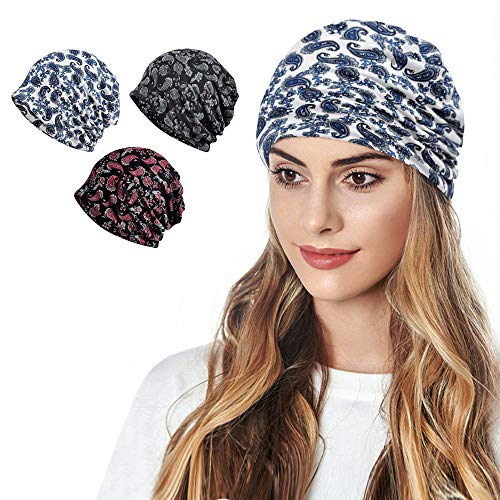 Ababalaya Womens Cotton Summer Beanie Chemo Headwear Sleep Cap - color: C-1392pack