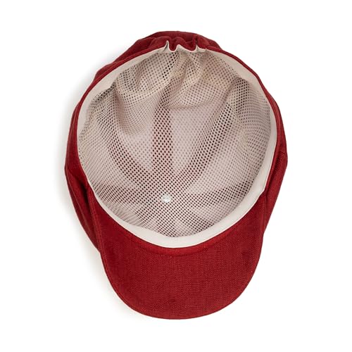 Sterkowski Model Rowdy | 100% Linen Newsboy Cap for Men and Women | Airy 8 Panel Paperboy Cap - color: Light Burgundy, size: 6 3/4