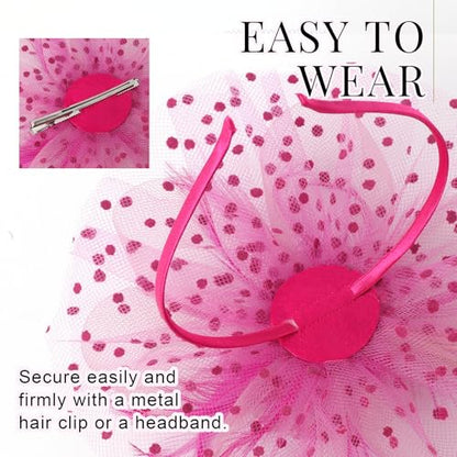 DRESHOW Fascinators Hat Flower Mesh Ribbons Feathers on a Headband and a Clip Tea Party Headwear for Girls and Women - color: 7" Diameter / Dark Pink & Light Pink