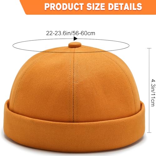 2 Pcs Mens Brimless Docker Cap Set - Retro Worker Sailor Skull Cap Beanie with Rolled Cuff - color: Yellow