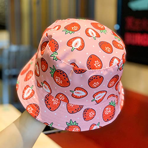 Unisex Print Bucket Hat Sun Hat for Women Men,Reversible Cotton Summer Beach Hat Fisherman Hat - color: Strawberry