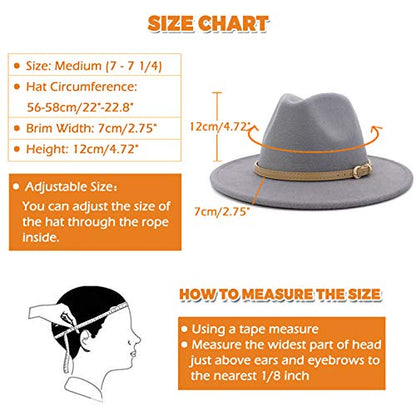 Lisianthus Women Classic Felt Fedora Wide Brim Hat with Belt Buckle - color: Light Grey