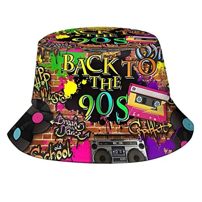 Funny Retro 80s 90's Style Design Summer Unisex Reversible Print Bucket Hat - color: 80s_ 90s 10