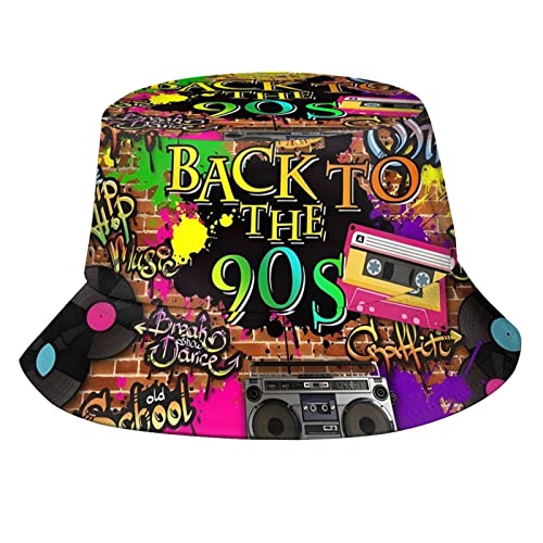 Funny Retro 80s 90's Style Design Summer Unisex Reversible Print Bucket Hat - color: 80s_ 90s 10