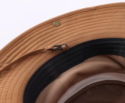 Home Prefer UPF 50+ Wide Brim Sun Hat Mesh Crown Foldable Cotton Bucket Cowboy Hat for Men Safari Golf Fishing Beach Garden - color: Brown, size: Large