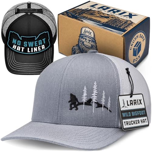LARIX Trucker Hat Men - Snapback Cap with Breatheable Mesh Back, Hats for men, Mens Hat, Mens Trucker Hats - color: Heather Gray White (Wb)