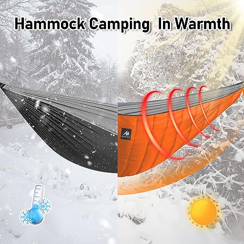 Trapper Hat + Hammock Underquilt, Warm Winter Russian Aviator Hat with Fleece Ear Flaps for Men Women, Orange Under Quilt for Single Hammock