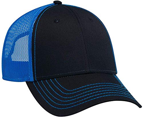 Ashen Fane 6 Panel Low Profile Contrast Vertical Mesh Back Snapback Hat - color: Blk/Blk/N. Blue