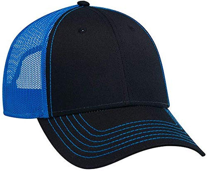 Ashen Fane 6 Panel Low Profile Contrast Vertical Mesh Back Snapback Hat - color: Blk/Blk/N. Blue