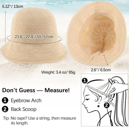 Babalet Summer Straw Beach Sun Hats for Women Packable Floppy Bucket Hat - color: Beige