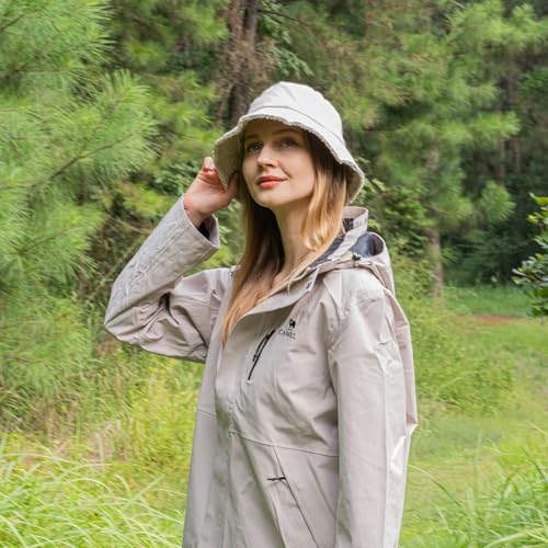 Winter Rain Bucket Hat,Fleece Lined Waterproof,Warm Women Ear Flaps - color: Beige