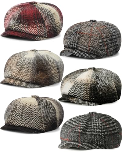 Suhine 6 Pcs Newsboy Cap for Men Octagonal Hat 8 Panel - style: Fashion Style