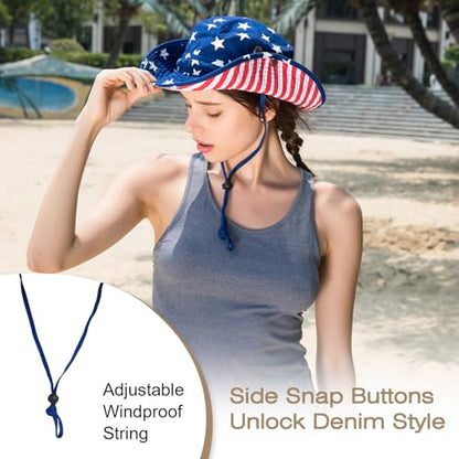 Bucket Hat UV Protection Sun Hat, Boonie Fishing Safari Hats for Outdoors - color: Flag Blue