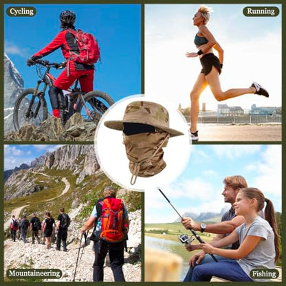 Camo Boonie Sun Hat with Balaclava Face Mask Outdoor Fishing Hat - color: Camo Desert