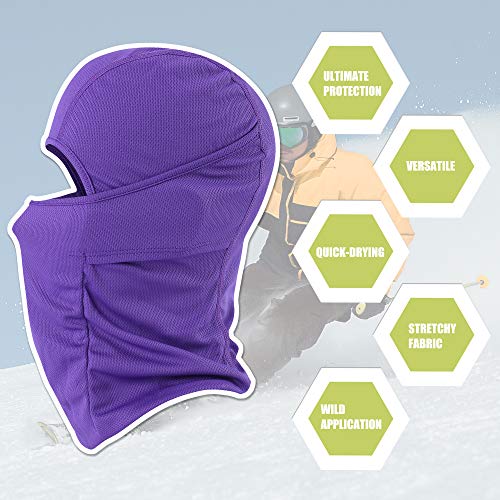 Balaclava Face Mask Adjustable Windproof UV Protection Hood - color: Purple