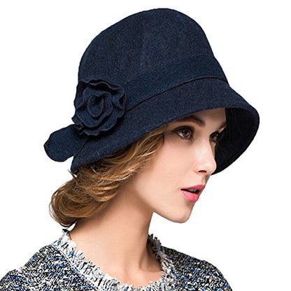 Maitose™ Women's Wool Felt Flowers Church Bowler Hats - color: Blue
