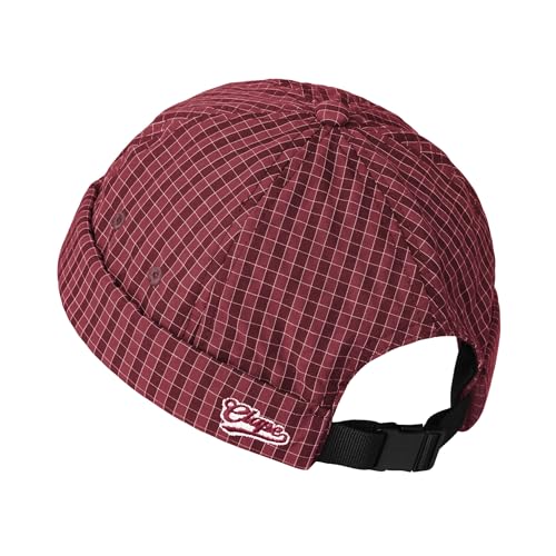 Croogo Checked Brimless Hat Lightweight Quick Dry Docker Cap for Men - color: Red
