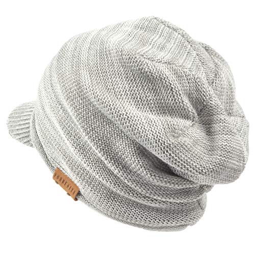 Ruphedy Mens Beanie with Brim Winter Hat Knitted Thick Fleece Visor Beanie - color: B319-light Grey