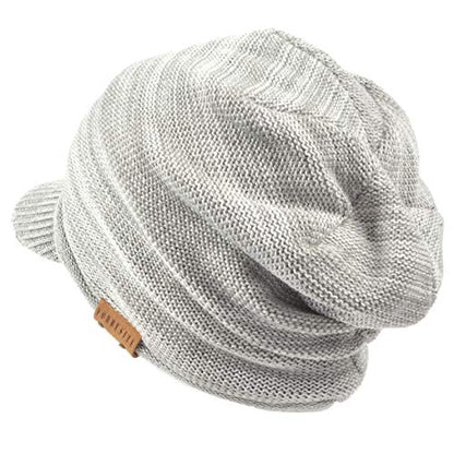 Ruphedy Mens Beanie with Brim Winter Hat Knitted Thick Fleece Visor Beanie - color: B319-light Grey