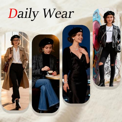 Women's Chenille Beret - Soft & Warm French Hat with Metal Heart Accent for Fall/Winter. - color: Black