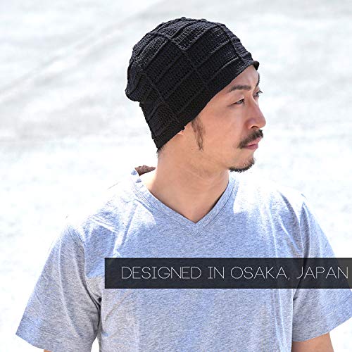 CHARM Mens Summer Beanie Cotton - Womens Crochet Slouch Cap Hand Made Chemo Hat - color: Black
