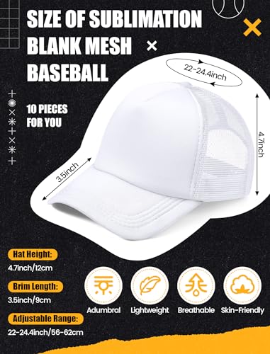 Tarpop 10 Pcs Sublimation Blank Trucker Hats Bulk - color: White