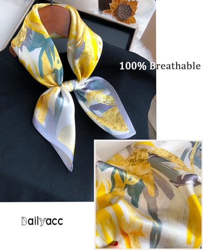 Dailyacc Hair Bandanas Scarf For Women Lightweight Fashion Neck Silk Satin Head Scarves For Sleeping Handbags Scarf - color: 12-yellow Graffiti/27.5*27.5in