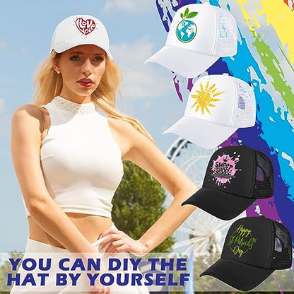 Jeyiour 48 Pack Trucker Hat Bulk Polyester Adjustable Plain Mesh Sublimation Blank Baseball Cap for Women Men Kids - color: Black, White, size: Large