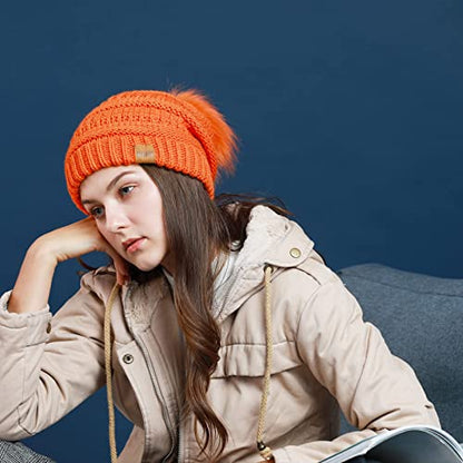REDESS Women Winter Pom Pom Beanie Hat with Warm Fleece Lined - color: Light Pink