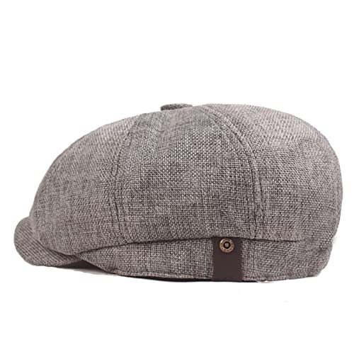 Lifup Men Newsboy Hat Cotton Linen 8 Panel Ivy Cabbie Flat Cap - color: Dark Grey