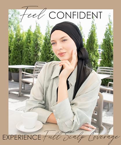 CAPLORD Chemo Headwrap for Women Turban Headwear for Cancer Patients Skull Cap Hair Loss Cover Lightweight Head Covering Hat - color: Black Solid
