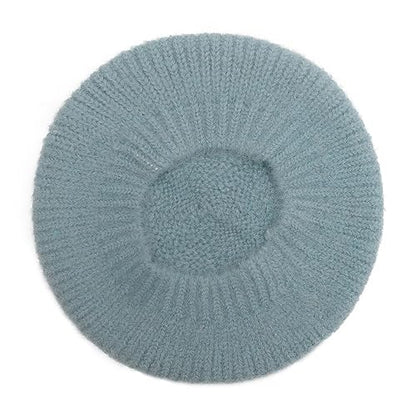 ZLYC Women French Beret Hat Winter Knitted Stretchable Beret Artist Cap - color: Plain Blue