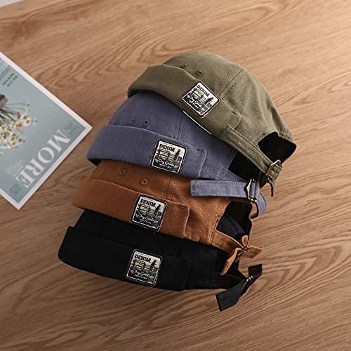Men Hats Docker Cap Hats Beanie Sailor Cap Worker Hat Rolled Cuff Retro Brimless Hat with Adjustable - color: Dzm34-black